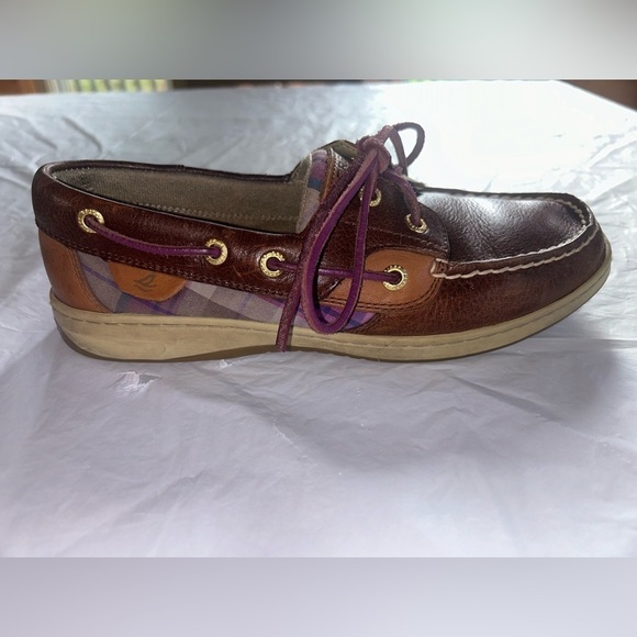 Sperry Top-Sider Brown/Pink Plaid Bluefish Leather Boat Shoe Womens Size 8 M - Picture 5 of 8
